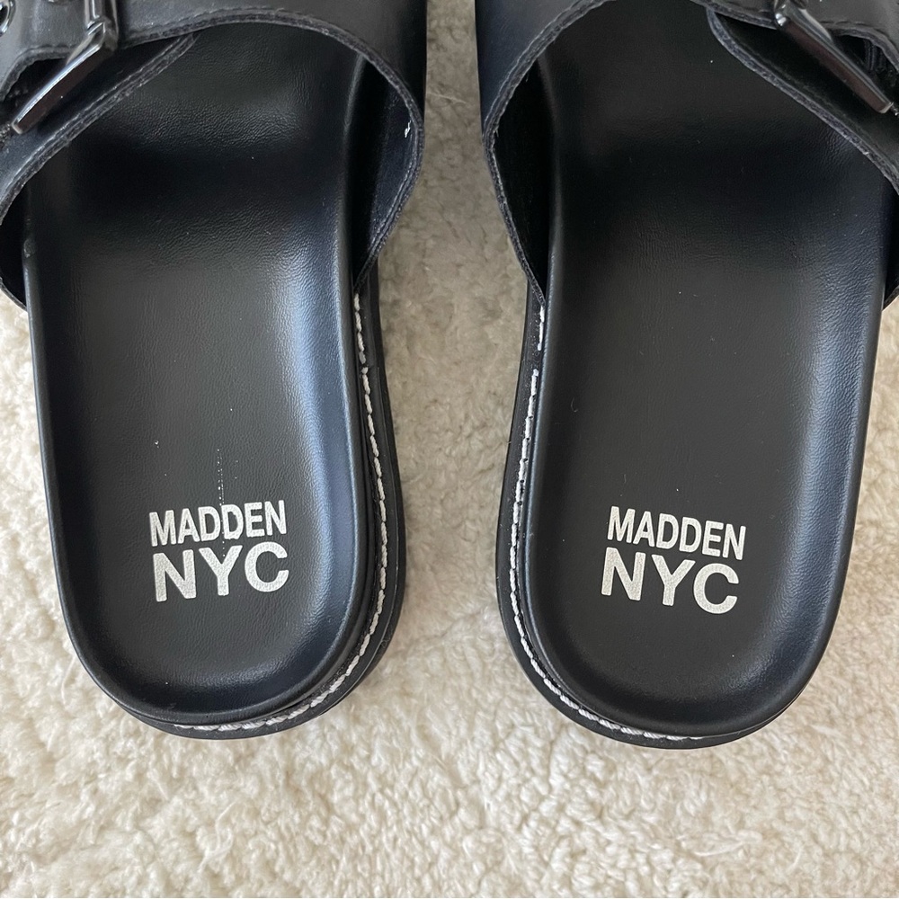 NWOT Madden NYC Black Double Buckle Flatforms Sz 8.5 - Picture 9 of 11